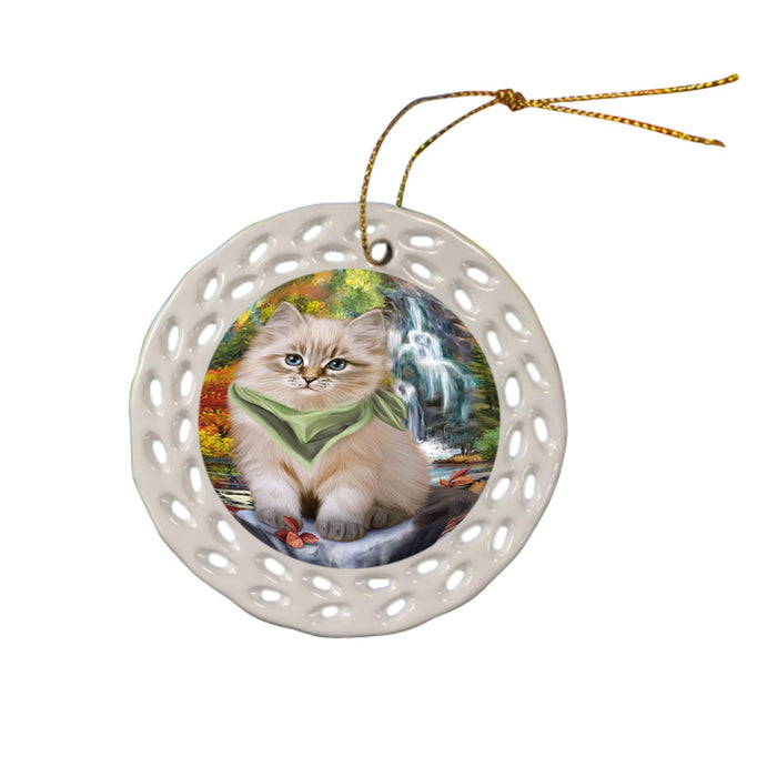 Scenic Waterfall Siberian Cat Ceramic Doily Ornament DPOR54815