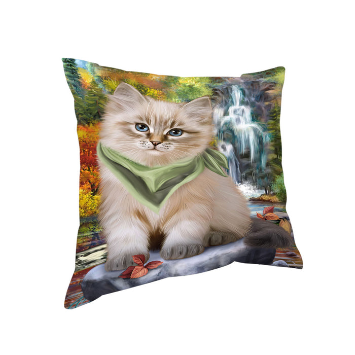 Scenic Waterfall Siberian Cat Pillow PIL75884