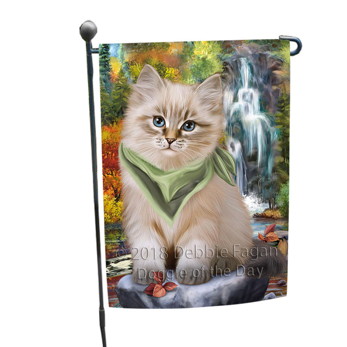 Scenic Waterfall Siberian Cat Garden Flag GFLG54877