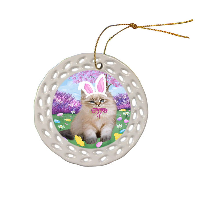 Easter Holiday Siberian Cat Ceramic Doily Ornament DPOR57342