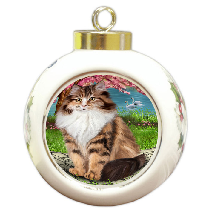 Siberian Cat Round Ball Christmas Ornament RBPOR54764