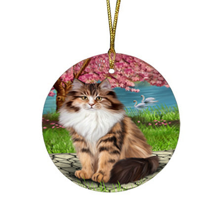Siberian Cat Round Flat Christmas Ornament RFPOR54755