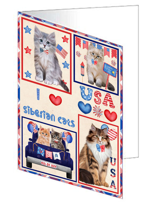 4th of July Independence Day I Love USA Siberian Cats Handmade Artwork Assorted Pets Greeting Cards and Note Cards with Envelopes for All Occasions and Holiday Seasons