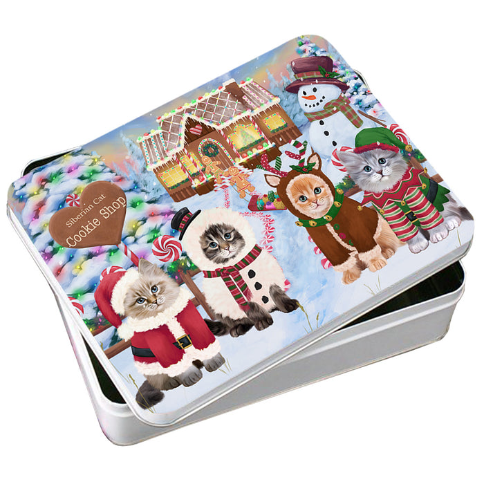 Holiday Gingerbread Cookie Shop Siberian Cats Photo Storage Tin PITN56566