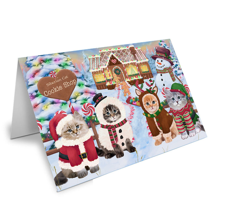 Holiday Gingerbread Cookie Shop Siberian Cats Handmade Artwork Assorted Pets Greeting Cards and Note Cards with Envelopes for All Occasions and Holiday Seasons GCD74384