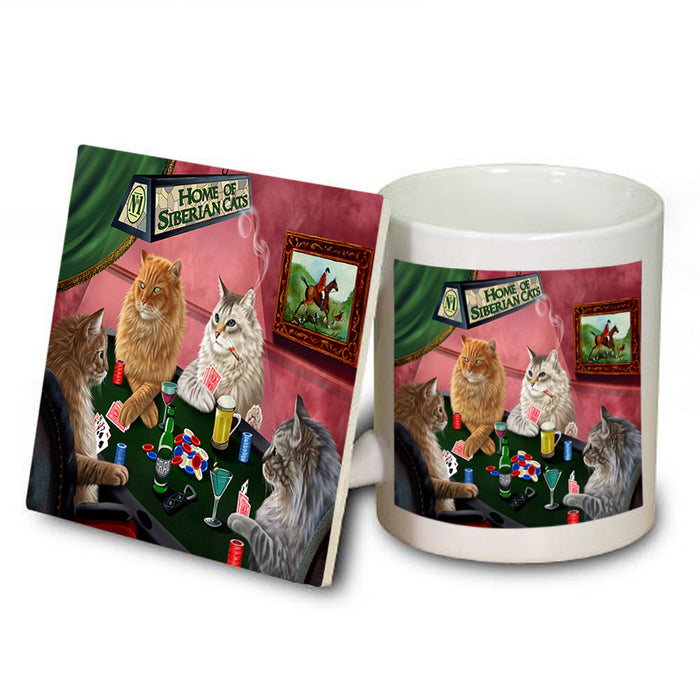 Home of Siberian 4 Cats Playing Poker Mug and Coaster Set MUC54341