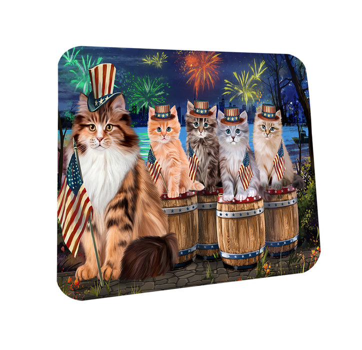 4th of July Independence Day Firework Siberian Cats Coasters Set of 4 CST54074