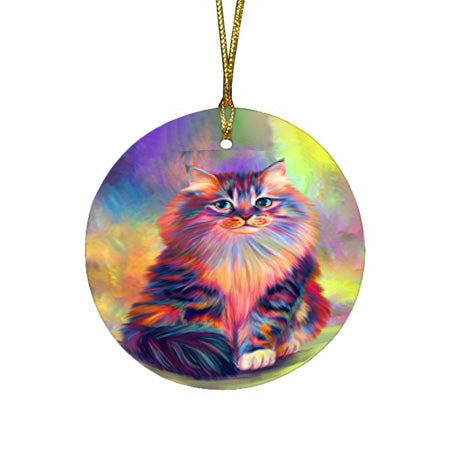 Paradise Wave Siberian Cat Round Flat Christmas Ornament RFPOR56437