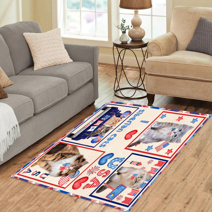 4th of July Independence Day I Love USA Siberian Cats Area Rug - Ultra Soft Cute Pet Printed Unique Style Floor Living Room Carpet Decorative Rug for Indoor Gift for Pet Lovers
