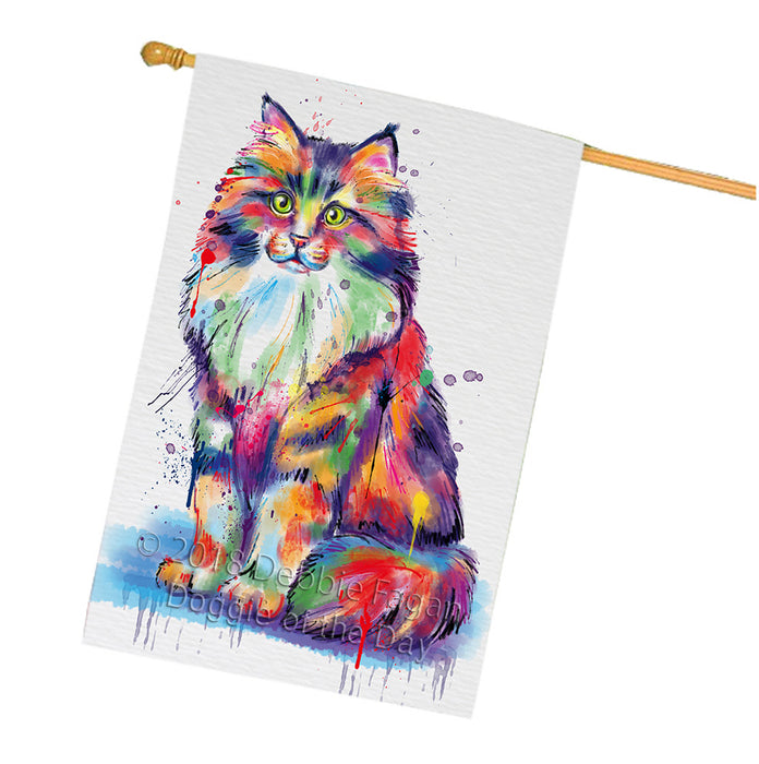 Watercolor Siberian Cat House Flag FLG65130