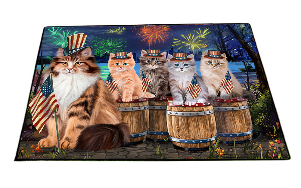 4th of July Independence Day Firework Siberian Cats Floormat FLMS54383