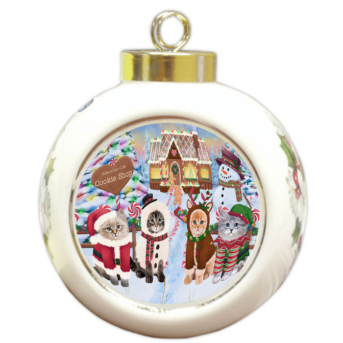 Holiday Gingerbread Cookie Shop Siberian Cats Round Ball Christmas Ornament RBPOR56979