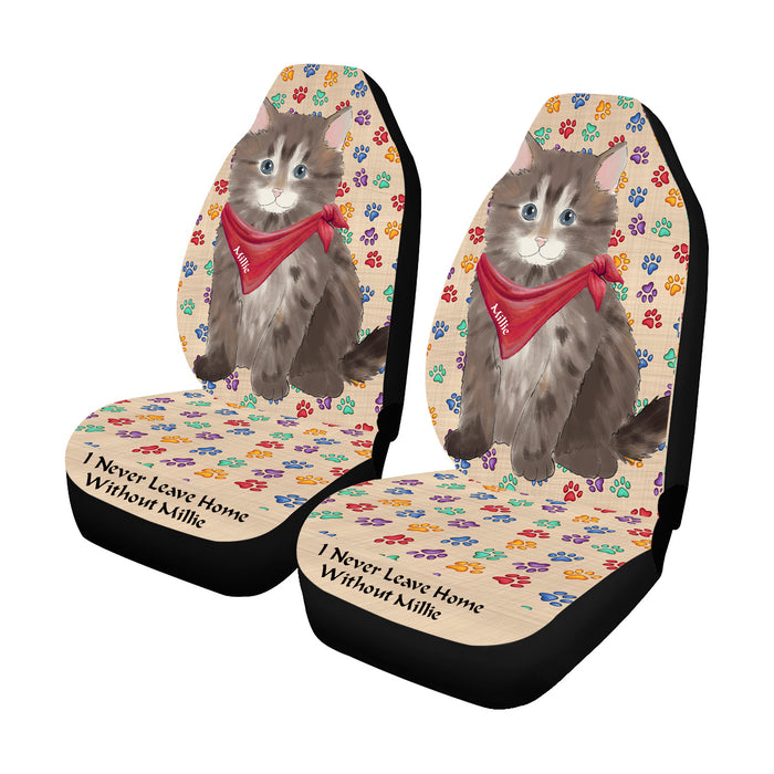 Personalized I Never Leave Home Paw Print Siberian Cats Pet Front Car Seat Cover (Set of 2)