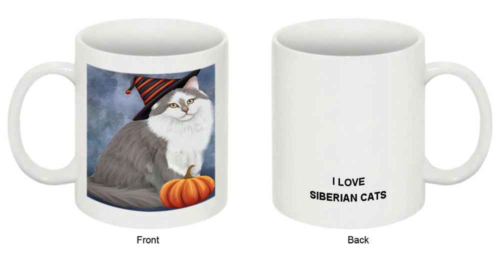 Happy Halloween Siberian Cat Wearing Witch Hat with Pumpkin Coffee Mug MUG50175