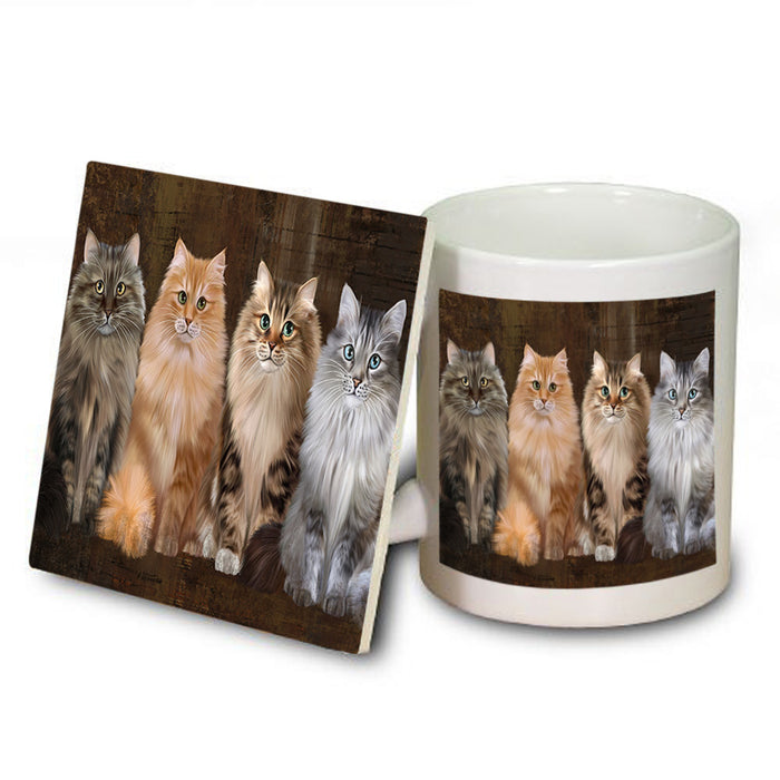 Rustic 4 Siberian Cats Mug and Coaster Set MUC54360