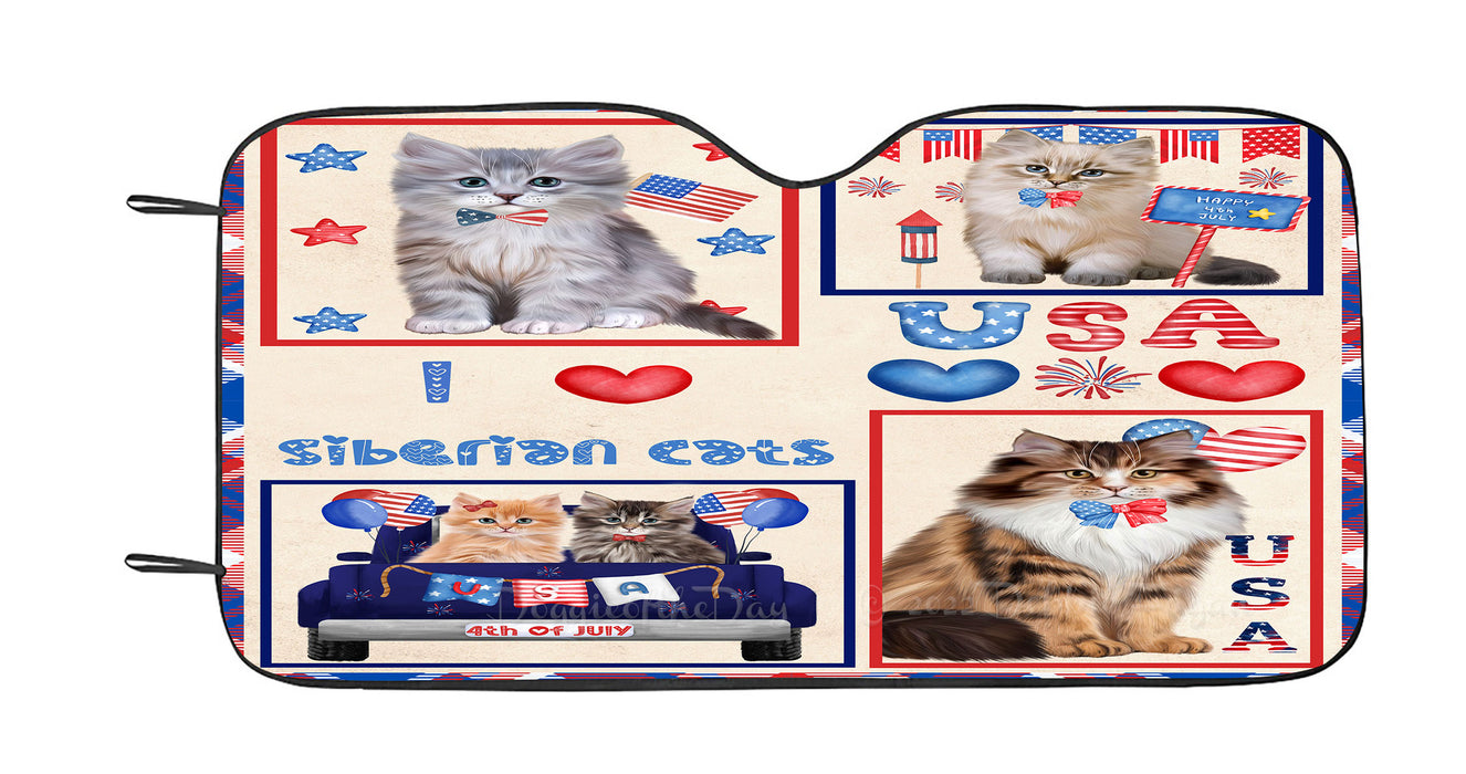 4th of July Independence Day I Love USA Siberian Cats Car Sun Shade Cover Curtain