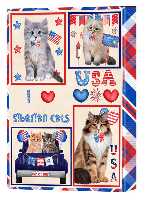 4th of July Independence Day I Love USA Siberian Cats Canvas Wall Art - Premium Quality Ready to Hang Room Decor Wall Art Canvas - Unique Animal Printed Digital Painting for Decoration