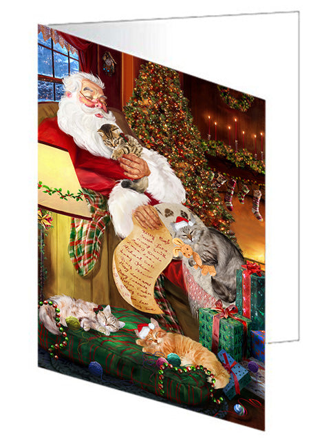 Santa Sleeping with Siberian Cats Christmas Handmade Artwork Assorted Pets Greeting Cards and Note Cards with Envelopes for All Occasions and Holiday Seasons GCD62498