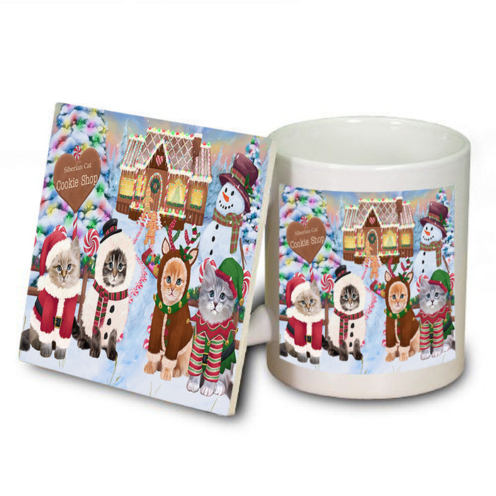 Holiday Gingerbread Cookie Shop Siberian Cats Mug and Coaster Set MUC56615