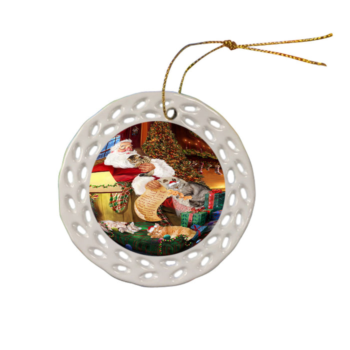 Santa Sleeping with Siberian Cats Christmas Ceramic Doily Ornament DPOR52823