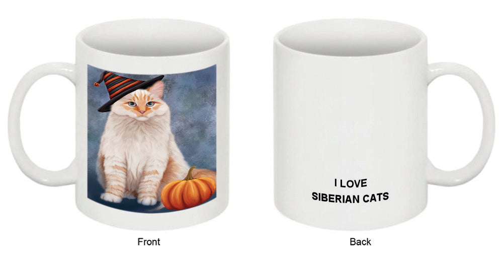 Happy Halloween Siberian Cat Wearing Witch Hat with Pumpkin Coffee Mug MUG50209
