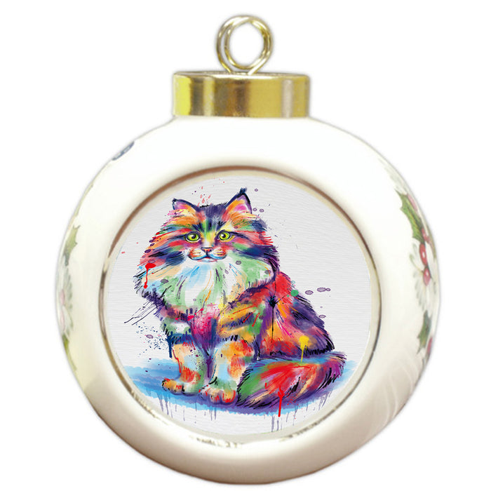 Watercolor Siberian Cat Round Ball Christmas Ornament RBPOR58233