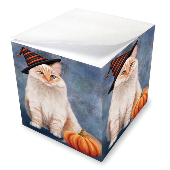 Happy Halloween Siberian Cat Wearing Witch Hat with Pumpkin Note Cube NOC56457