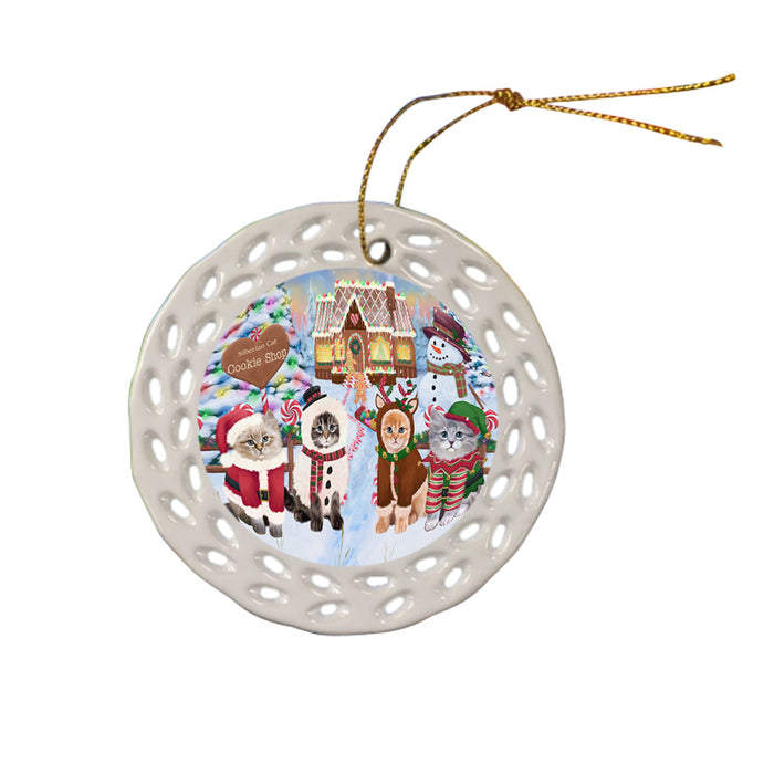 Holiday Gingerbread Cookie Shop Siberian Cats Ceramic Doily Ornament DPOR56979