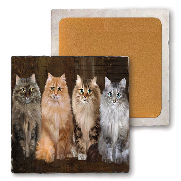 Rustic 4 Siberian Cats Set of 4 Natural Stone Marble Tile Coasters MCST49368