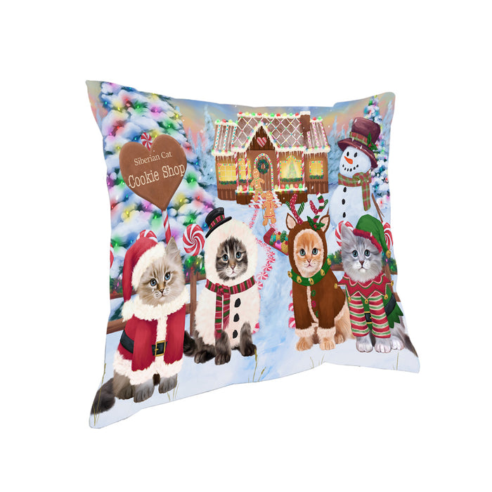 Holiday Gingerbread Cookie Shop Siberian Cats Pillow PIL80784