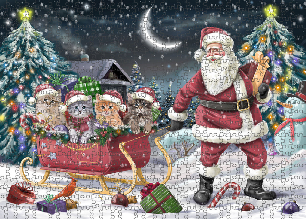 Santa Sled Christmas Happy Holidays Siberian Cats Puzzle with Photo Tin PUZL84676