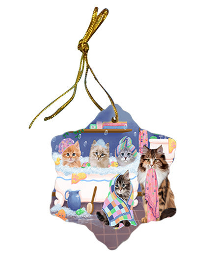 Rub A Dub Dogs In A Tub Siberian Cats Star Porcelain Ornament SPOR57182