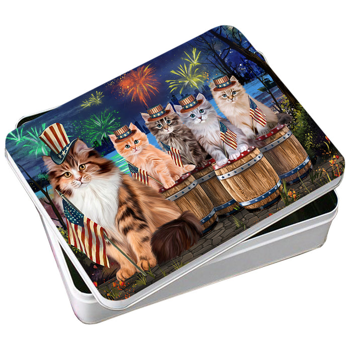 4th of July Independence Day Firework Siberian Cats Photo Storage Tin PITN54059