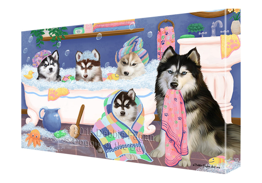 Rub A Dub Dogs In A Tub Siberian Huskies Dog Canvas Print Wall Art Décor CVS133667