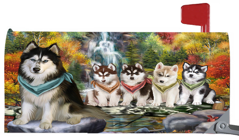 Scenic Waterfall Siberian Husky Dogs Magnetic Mailbox Cover MBC48758