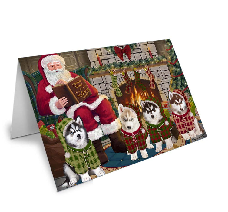 Christmas Cozy Holiday Tails Siberian Huskies Dog Handmade Artwork Assorted Pets Greeting Cards and Note Cards with Envelopes for All Occasions and Holiday Seasons GCD70691