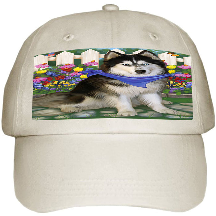 Spring Floral Siberian Huskie Dog Ball Hat Cap HAT59790
