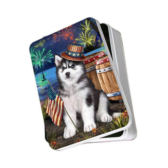 4th of July Independence Day Fireworks Siberian Husky Dog at the Lake Photo Storage Tin PITN50997