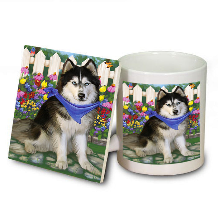 Spring Floral Siberian Huskie Dog Mug and Coaster Set MUC52256