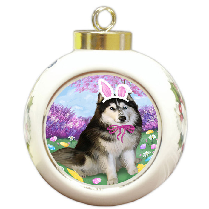 Siberian Husky Dog Easter Holiday Round Ball Christmas Ornament RBPOR49273