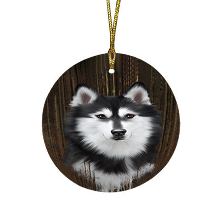 Rustic Siberian Husky Dog Round Flat Christmas Ornament RFPOR50580