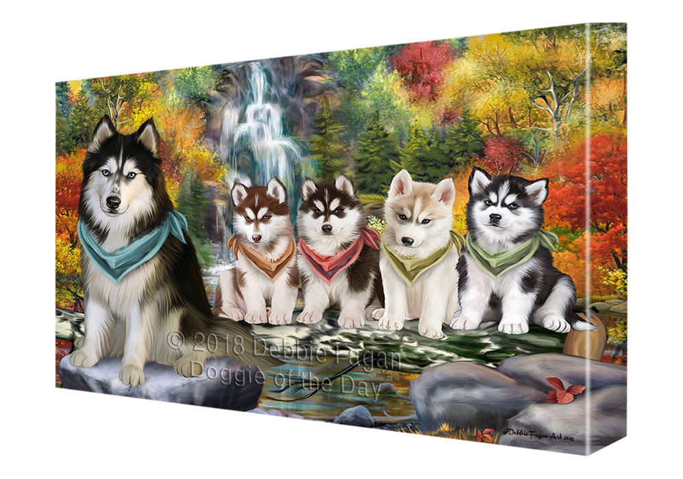 Scenic Waterfall Siberian Huskies Dog Canvas Wall Art CVS61275