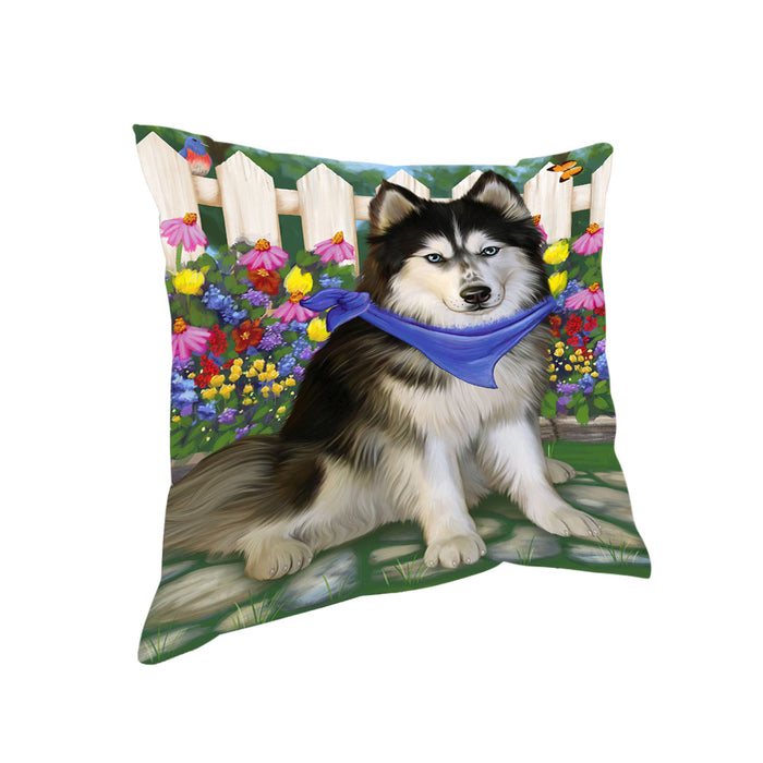 Spring Floral Siberian Huskie Dog Pillow PIL56528