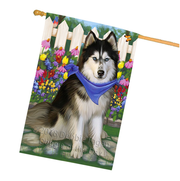 Spring Floral Siberian Huskie Dog House Flag FLG50133