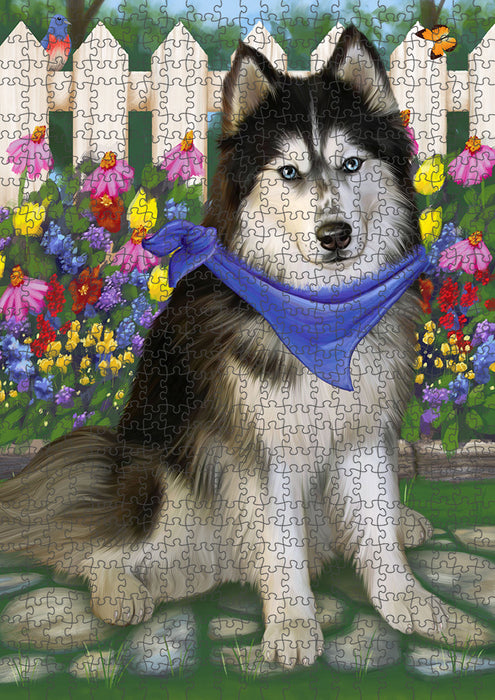 Spring Floral Siberian Huskie Dog Puzzle with Photo Tin PUZL54210
