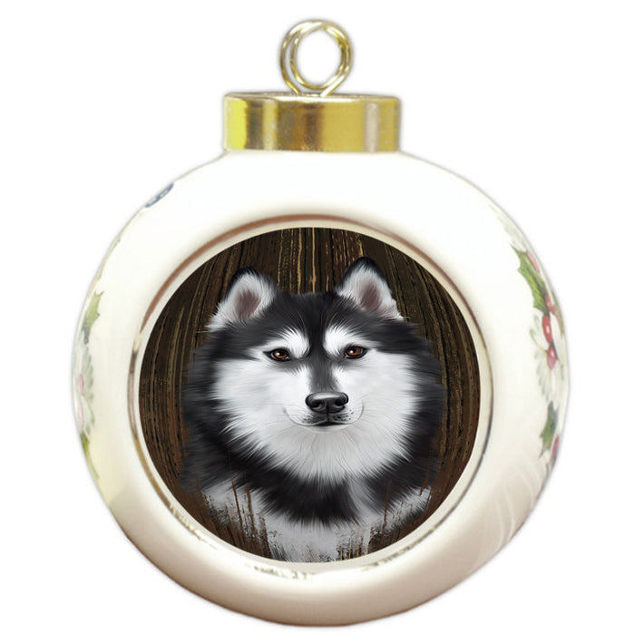 Rustic Siberian Husky Dog Round Ball Christmas Ornament RBPOR50589