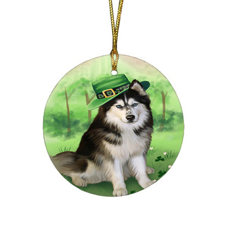 St. Patricks Day Irish Portrait Siberian Husky Dog Round Flat Christmas Ornament RFPOR49398