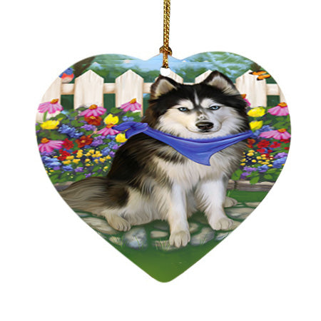 Spring Floral Siberian Huskie Dog Heart Christmas Ornament HPOR52171