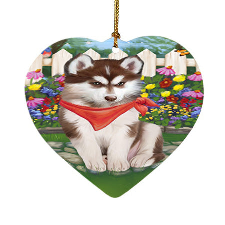 Spring Floral Siberian Huskie Dog Heart Christmas Ornament HPOR52172