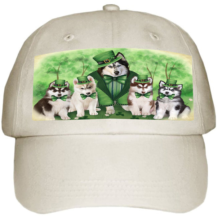 St. Patricks Day Irish Family Portrait Siberian Huskies Dog Ball Hat Cap HAT51957